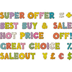 Multicolored Words for Sales in Donut Style