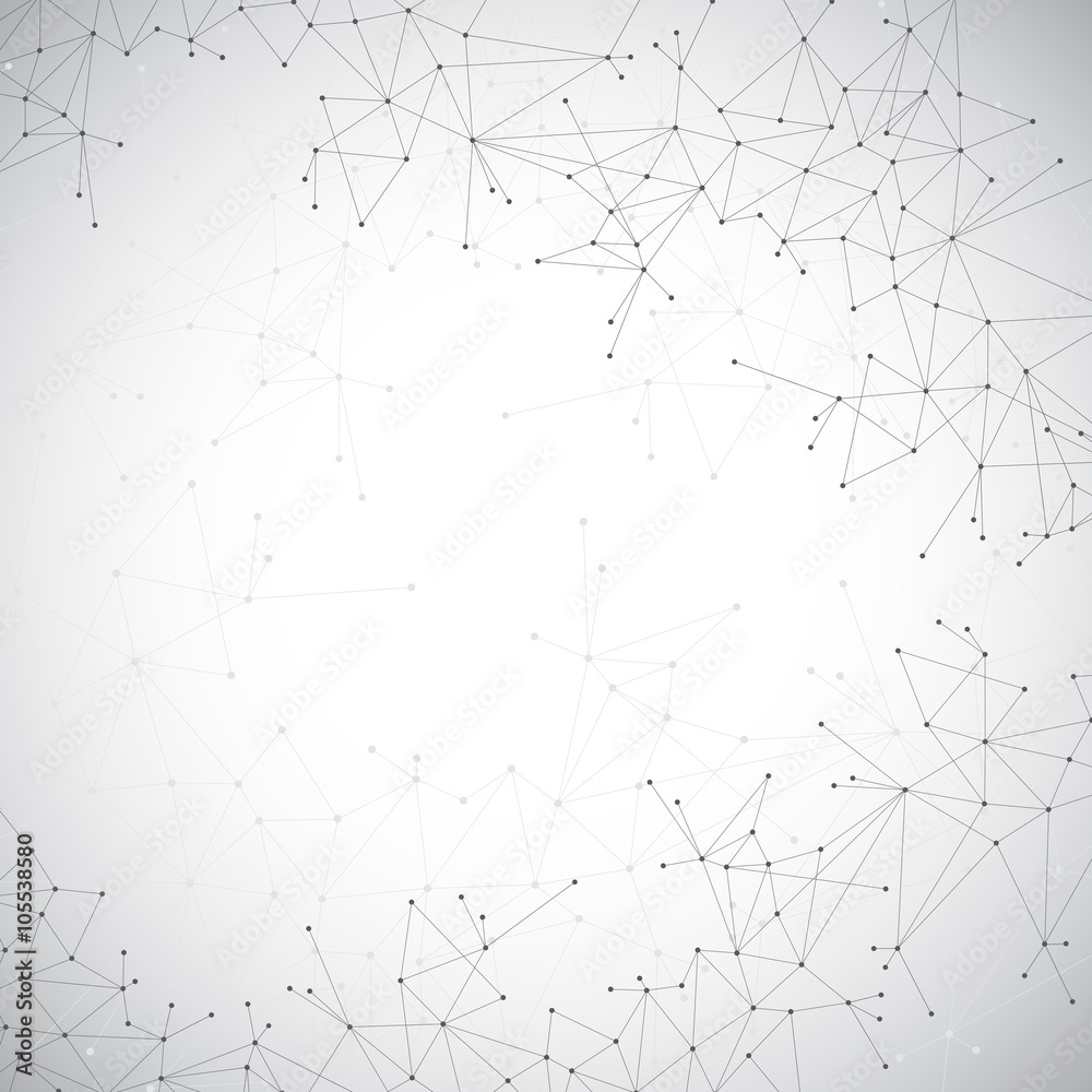 Poster Geometric grey background molecule and communication . Connected lines with dots. Vector illustration