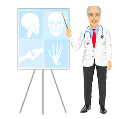 mature medical male doctor pointing on tomography