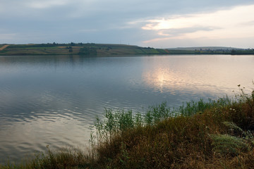 Evening summer lake view.