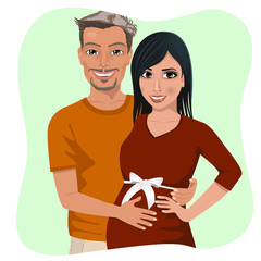 latin man touching his pregnant wife belly expecting baby