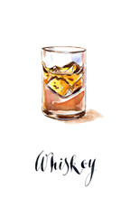 Glass with whiskey and ice