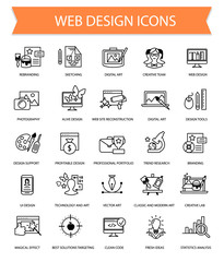 Art, web design and graphics flat thin line icon set collection,