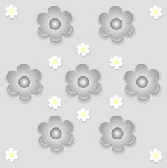 Seamless floral pattern. White and yellow flowers on a gray background