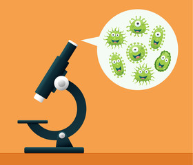 Microscope and a set of germs on a orange background
