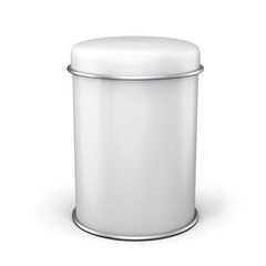 White metal bank for tea isolated on white background.