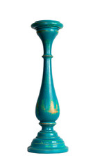 Single cyan vintage wooden candlestick