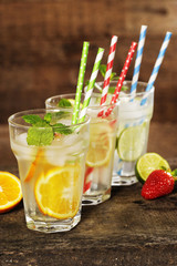 Fresh lemonade with colorful straws