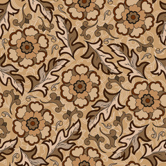 Vintage floral raster seamless pattern with hand-drawn  flowers.