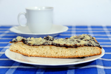 Homemade cake with jam and sprinkled with sugar