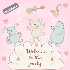Welcome to the party - concept card. Sweet congratulation card in vector