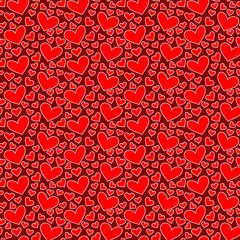 Red hearts seamless pattern.  Hand drawn background.