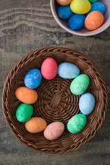 Traditional Easter eggs on a wooden background
