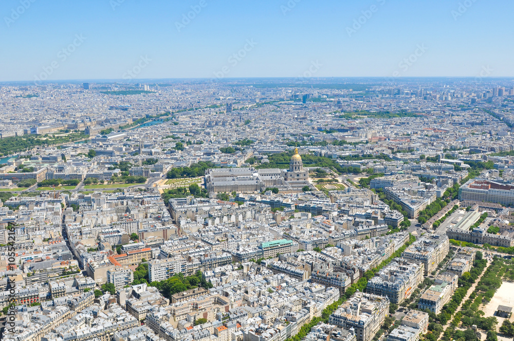 Wall mural aerial view of les invalides in paris, france