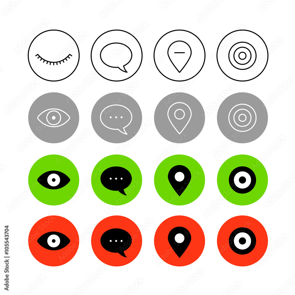 Fototapete different style trendy interface vector icons set isolated on wh