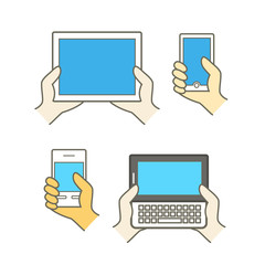 Different modern mobile gadgets. Lineart color collection