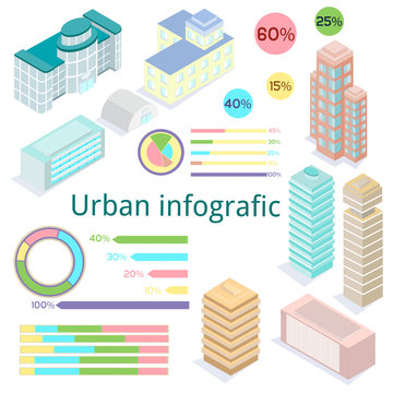 Urban infografic. Building at isometric view.