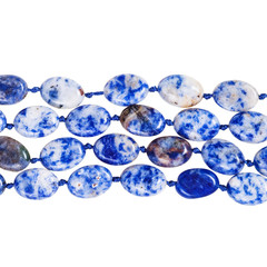 strings of beads from blue lapis lazuli gem stones