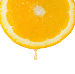 Drop of juice falling from orange