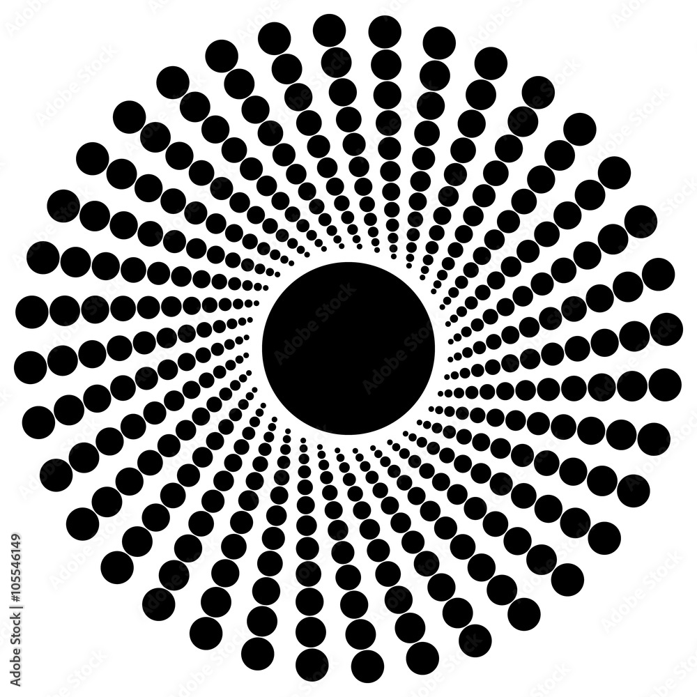 Poster abstract monochrome graphic with radiating dotted pattern