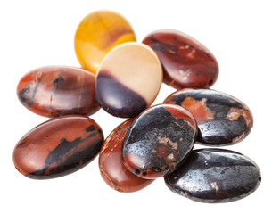 many oval beads from mookaite jasper gemstone