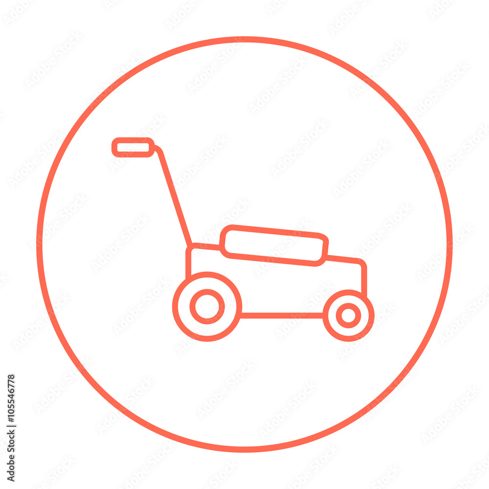 Sticker Lawnmover line icon.