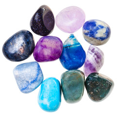 pile of blue and violet natural mineral gemstones