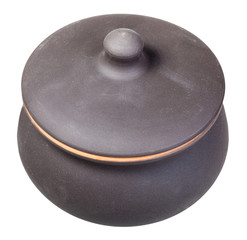 above view of closed ceramic pot isolated on white