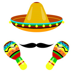hat, maracas and moustaches
