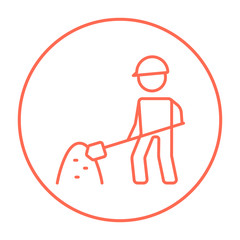 Man with shovel and hill of sand line icon.