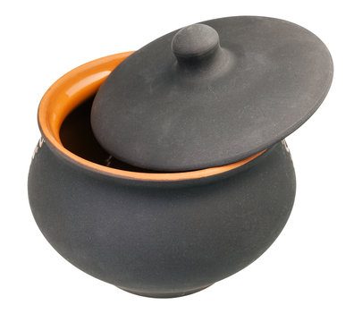 Ceramic Pot With Slightly Open Lid Isolated