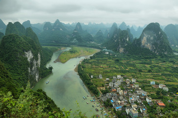 Karst mountains around Li river from Xiangong hill