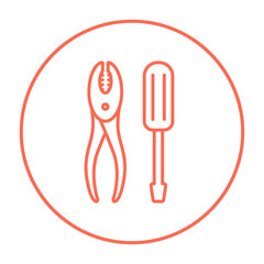 Screwdriver with pliers line icon.