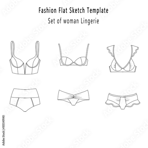 "Flat Fashion Industrial Sketch Template - Lingerie" Stock photo and ...