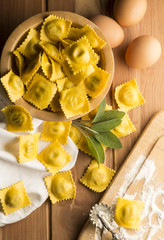 Ravioli on the wooden table