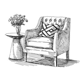 Modern interior hand drawing vector.