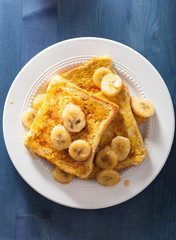 french toasts with caramelized banana for breakfast