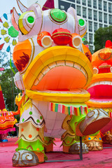 Obraz premium Park with traditional decoration dragon for chinese holiday