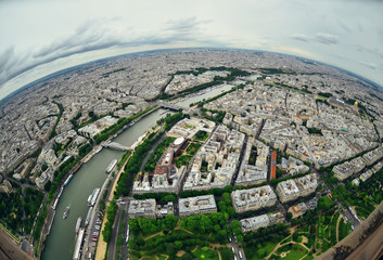 Bird's eye view of the city of Paris ,France ,  photographed from the eiffel tower 