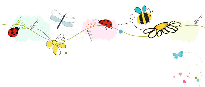 Bee vector with daisy flower. Spring pattern vector background