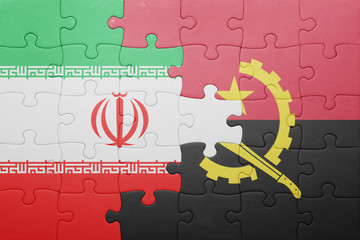 puzzle with the national flag of angola and iran