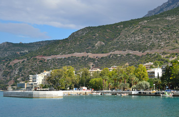 Fototapeta premium Port of Loutraki and Mount Geroneya.