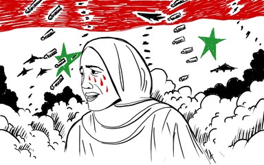 Woman crying in bombing during civil war in Syria