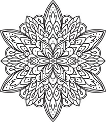 Abstract vector black lace design in mono line style - six-finge