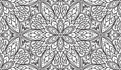 Seamless Abstract Tribal Black-White Pattern In Mono Line Style.