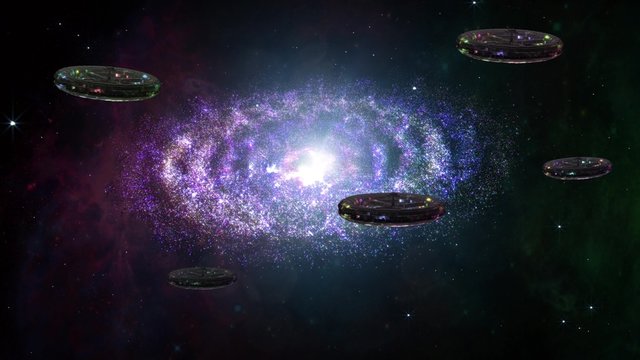 4K Alien Space Station and Spiral Nebula Clouds in Galaxy 3D Animation