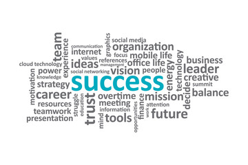 Success - Typography graphic work, consisting of important words and concepts in the business world.