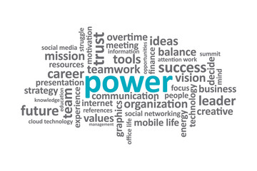 Power - Typography graphic work, consisting of important words and concepts in the business world.