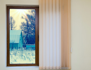 view from the window with blinds