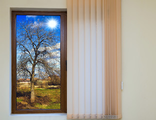 Obraz premium view from the window with blinds